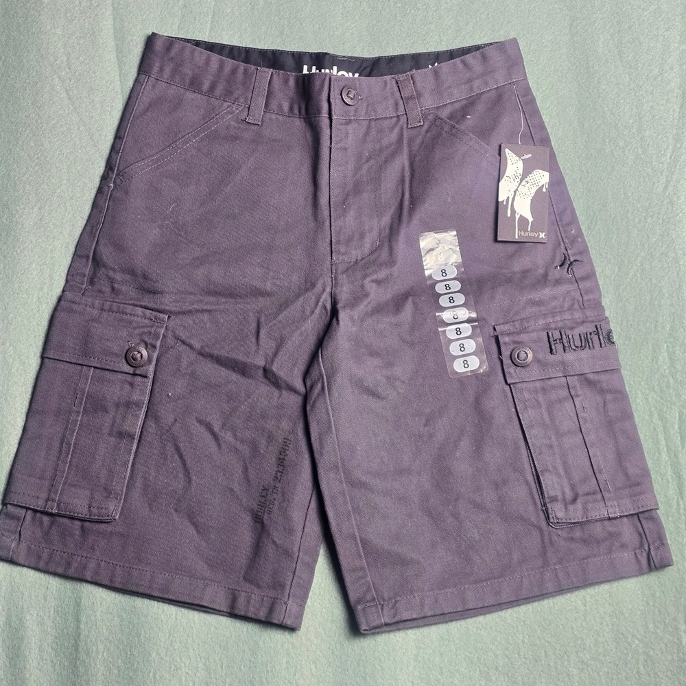 Hurley Boys Cargo Shorts Dark Gray Size 8 NWT Cotton Graphic Utility Skate